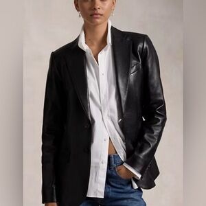 Ralph Lauren Women’s Black Leather Fully Lined 3 Pocket Blazer Jacket Coat 12